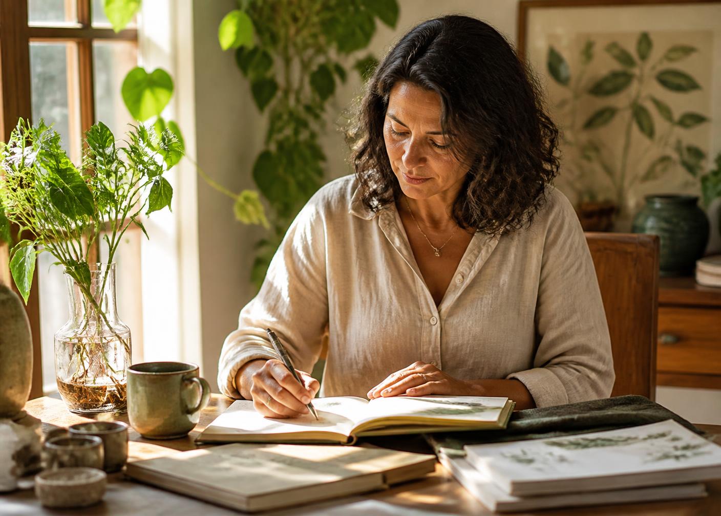 Pessoa registrando reflexões em seu caderno de cultivo
